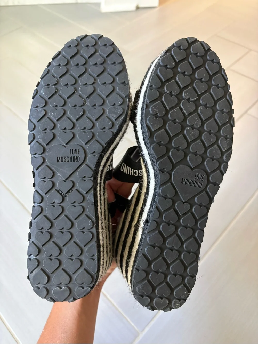 Love Moschino Black and White Logo Wedge Sandals